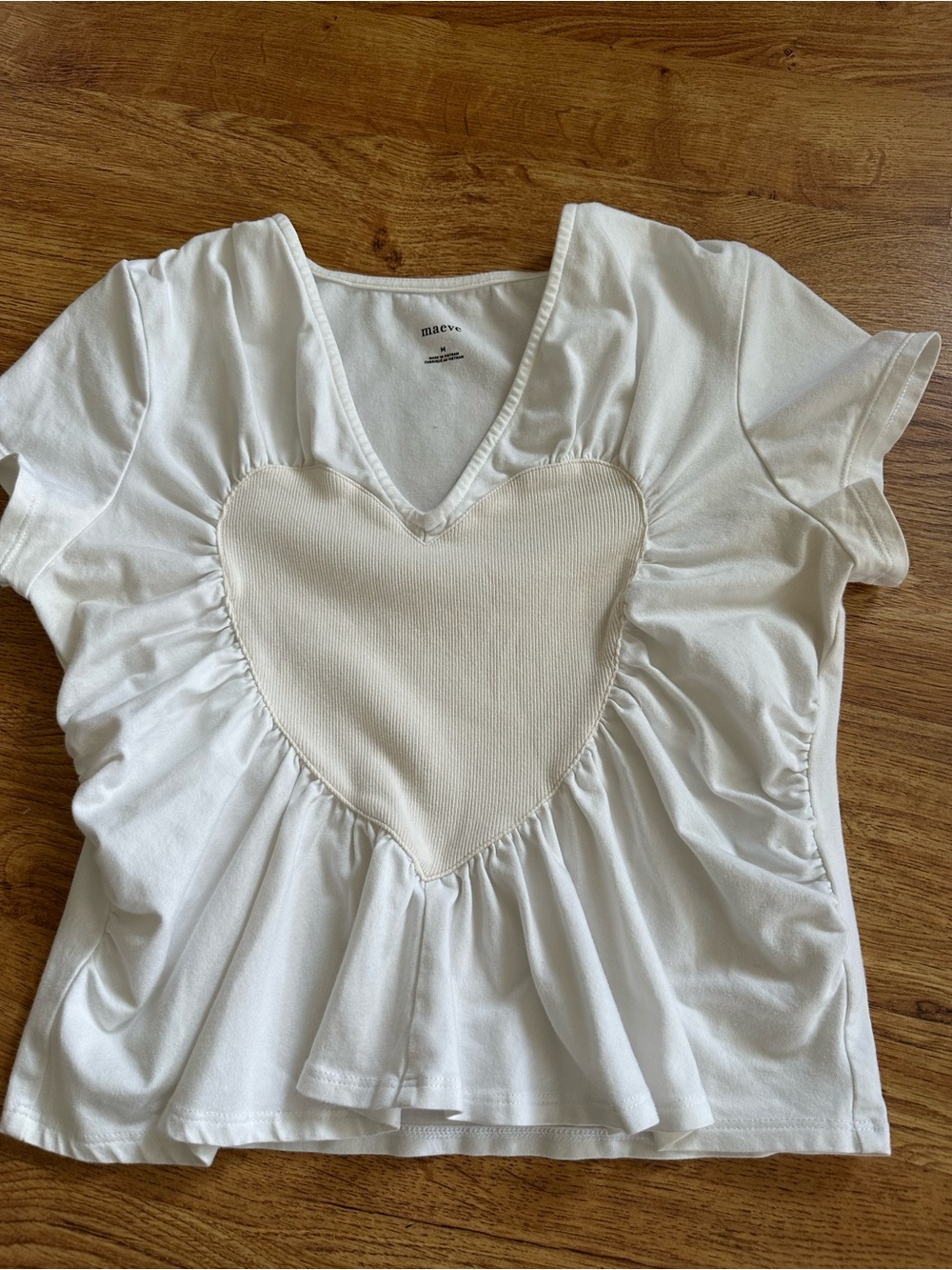 MAEVE Cropped White Cream Heart Top M
